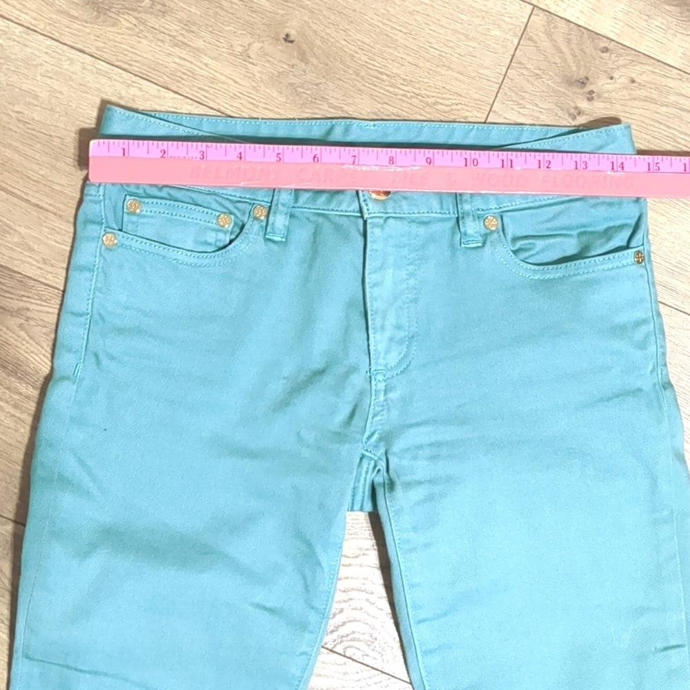 Tory Burch Alexa Cropped Skinny Viridian Green Jeans Size 25 - Picture 5 of 14